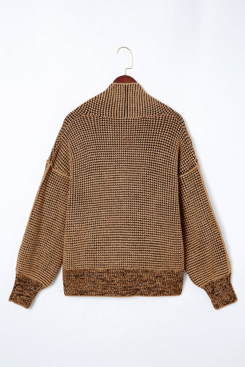 Textured Waffle Knit Open Front Slouchy Cardigan