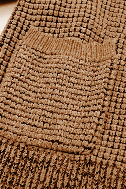 Textured Waffle Knit Open Front Slouchy Cardigan