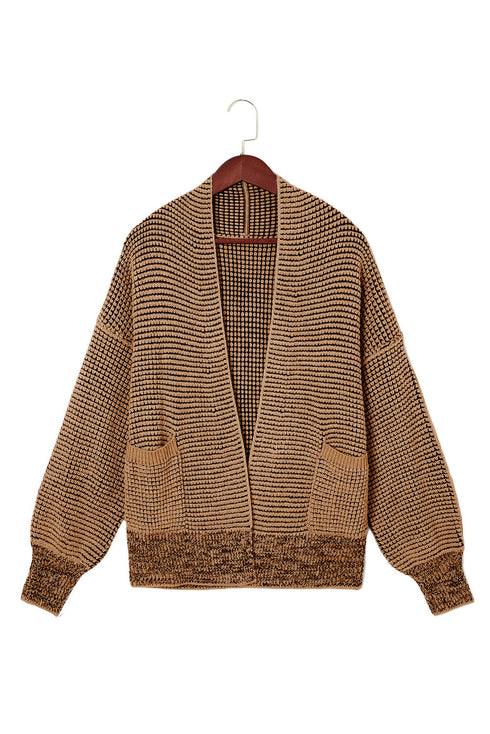 Textured Waffle Knit Open Front Slouchy Cardigan