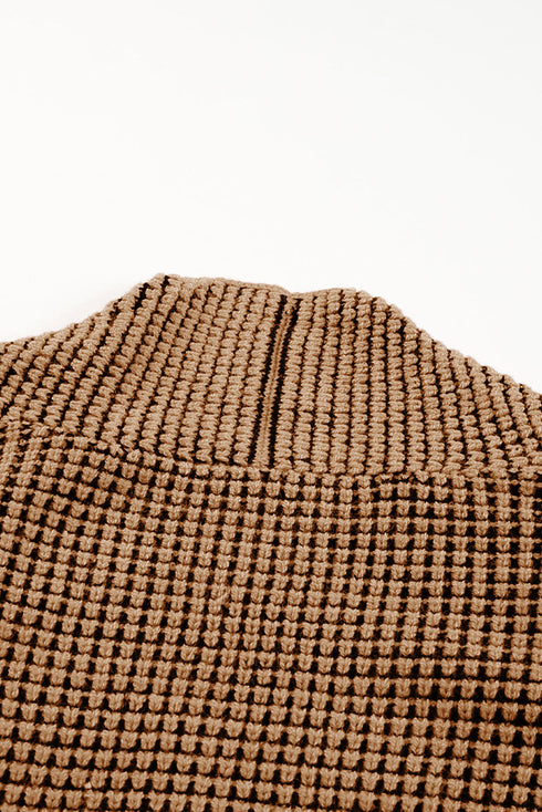 Textured Waffle Knit Open Front Slouchy Cardigan