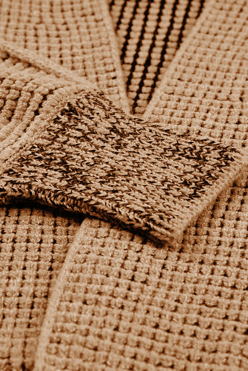 Textured Waffle Knit Open Front Slouchy Cardigan