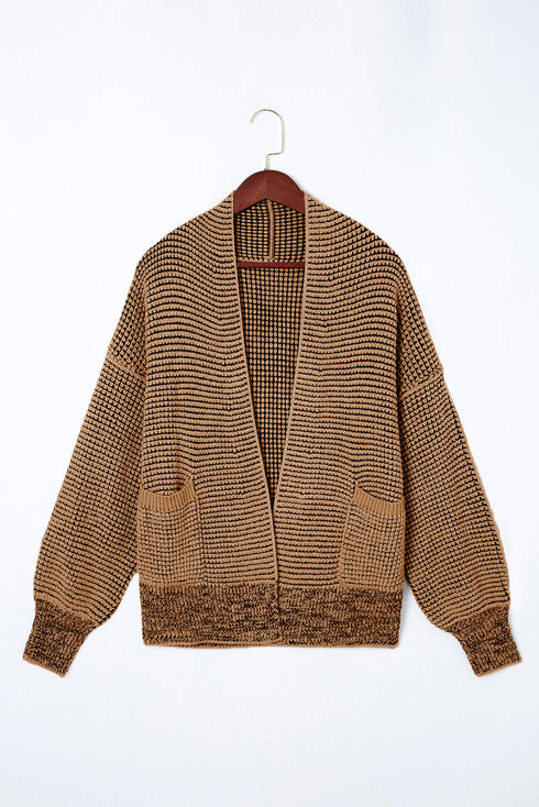 Textured Waffle Knit Open Front Slouchy Cardigan