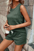 Textured Waffle Knit Patch Pocket Tank Drawstring Short Set