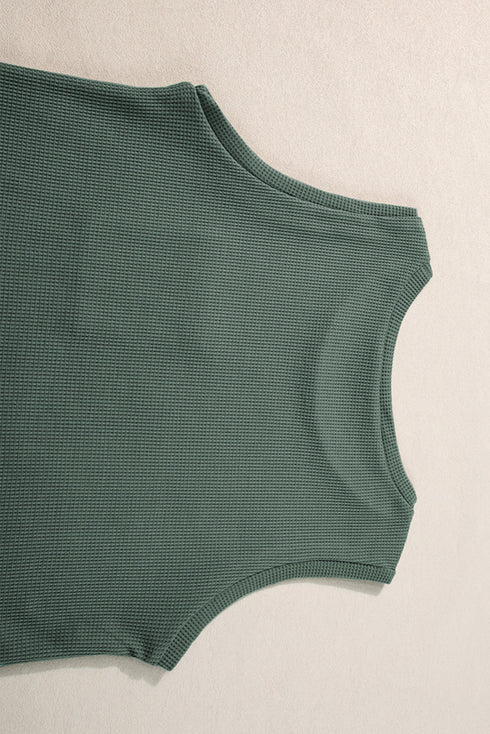 Textured Waffle Knit Patch Pocket Tank Drawstring Short Set