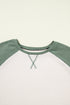 Textured Waffle Knit Patchwork Casual Long Sleeve Top