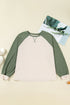 Textured Waffle Knit Patchwork Casual Long Sleeve Top