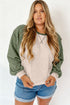 Textured Waffle Knit Patchwork Casual Long Sleeve Top