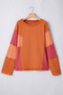 Textured Waffle Knit Patchwork Chest Pocket Long Sleeve Top