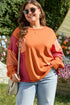 Textured Waffle Knit Patchwork Chest Pocket Long Sleeve Top