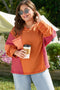 Textured Waffle Knit Patchwork Chest Pocket Long Sleeve Top