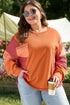Textured Waffle Knit Patchwork Chest Pocket Long Sleeve Top