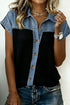 Textured Waffle Knit Patchwork Color Block Button Down Shirt