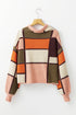 Textured Waffle Knit Patchwork Drawstring Hooded Sweater