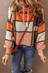 Textured Waffle Knit Patchwork Drawstring Hooded Sweater