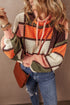 Textured Waffle Knit Patchwork Drawstring Hooded Sweater