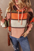 Textured Waffle Knit Patchwork Drawstring Hooded Sweater