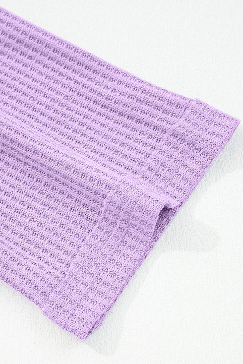 Textured Waffle Knit Patchwork Long Sleeve Thermal Top