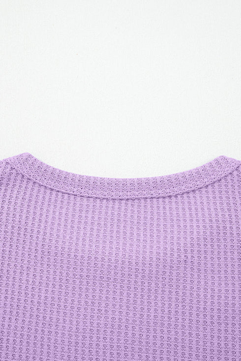 Textured Waffle Knit Patchwork Long Sleeve Thermal Top