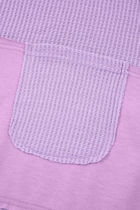 Textured Waffle Knit Patchwork Long Sleeve Thermal Top