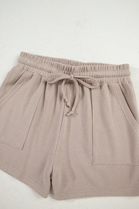 Textured Waffle Knit Patchwork Two Piece Short Set