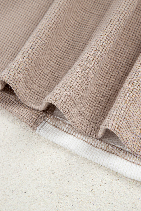 Textured Waffle Knit Patchwork Two Piece Short Set