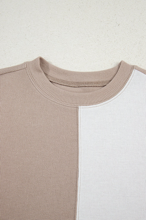 Textured Waffle Knit Patchwork Two Piece Short Set