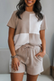 Textured Waffle Knit Patchwork Two Piece Short Set