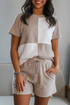 Textured Waffle Knit Patchwork Two Piece Short Set