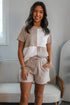 Textured Waffle Knit Patchwork Two Piece Short Set