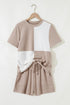 Textured Waffle Knit Patchwork Two Piece Short Set
