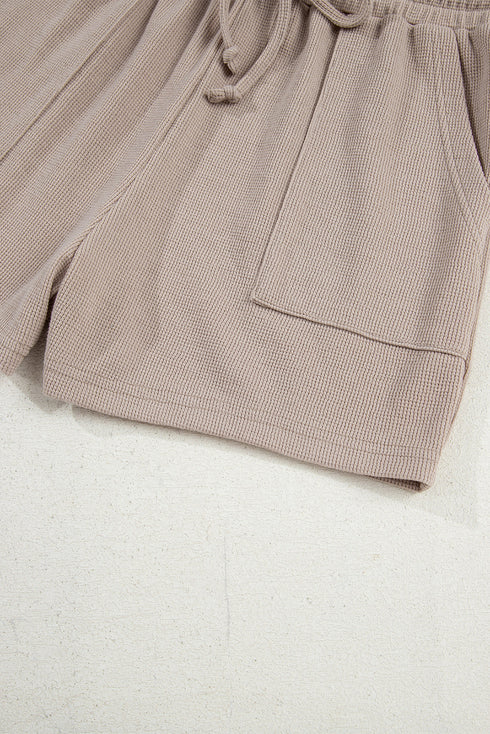 Textured Waffle Knit Patchwork Two Piece Short Set