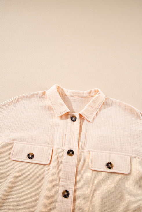 Textured Waffle Knit Short Sleeve Button Down Shirt