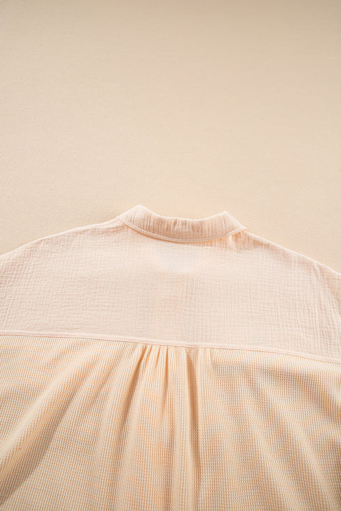 Textured Waffle Knit Short Sleeve Button Down Shirt