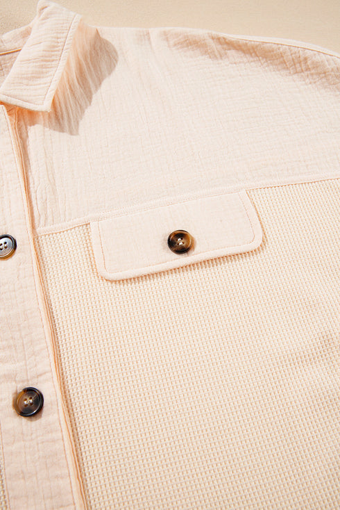 Textured Waffle Knit Short Sleeve Button Down Shirt