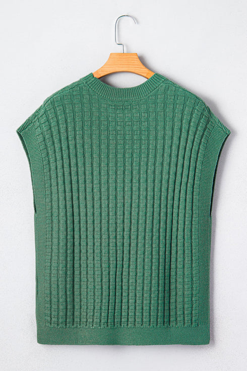 Textured Waffle Knit Short Sleeve Crew Neck Sweater