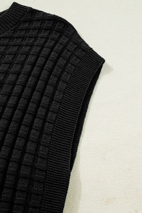 Textured Waffle Knit Short Sleeve Crew Neck Sweater