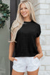 Textured Waffle Knit Short Sleeve Crew Neck Sweater