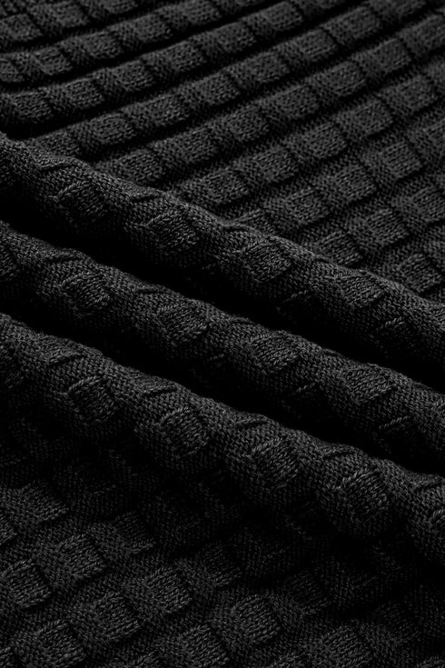 Textured Waffle Knit Short Sleeve Crew Neck Sweater
