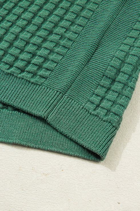 Textured Waffle Knit Short Sleeve Crew Neck Sweater