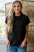 Textured Waffle Knit Short Sleeve Crew Neck Sweater