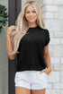 Textured Waffle Knit Short Sleeve Crew Neck Sweater