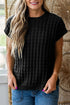 Textured Waffle Knit Short Sleeve Crew Neck Sweater