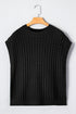 Textured Waffle Knit Short Sleeve Crew Neck Sweater