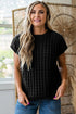 Textured Waffle Knit Short Sleeve Crew Neck Sweater