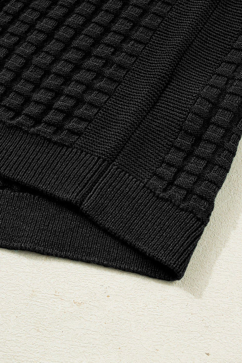 Textured Waffle Knit Short Sleeve Crew Neck Sweater