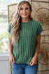 Textured Waffle Knit Short Sleeve Crew Neck Sweater