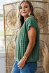 Textured Waffle Knit Short Sleeve Crew Neck Sweater