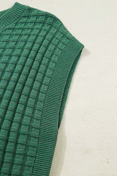 Textured Waffle Knit Short Sleeve Crew Neck Sweater