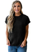 Textured Waffle Knit Short Sleeve Crew Neck Sweater