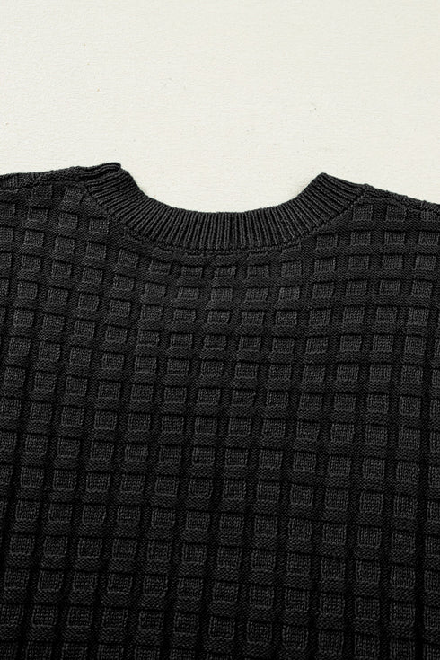 Textured Waffle Knit Short Sleeve Crew Neck Sweater